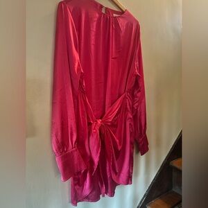 R. Vioimos hot pink satin feel wrap dress size lg 12/14